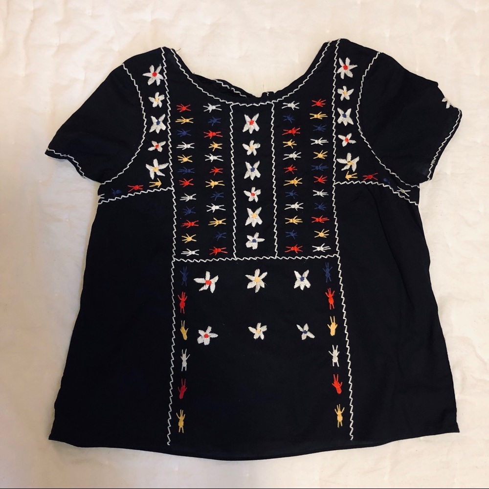 Madewell Black Floral Embroidered Top XS